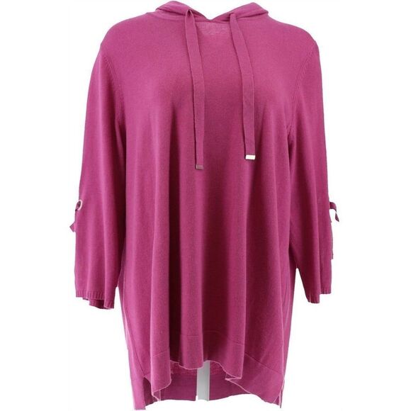 Isaac Mizrahi SOHO 3/4-Sleeve Hooded Tie Sweater - Picture 3 of 6